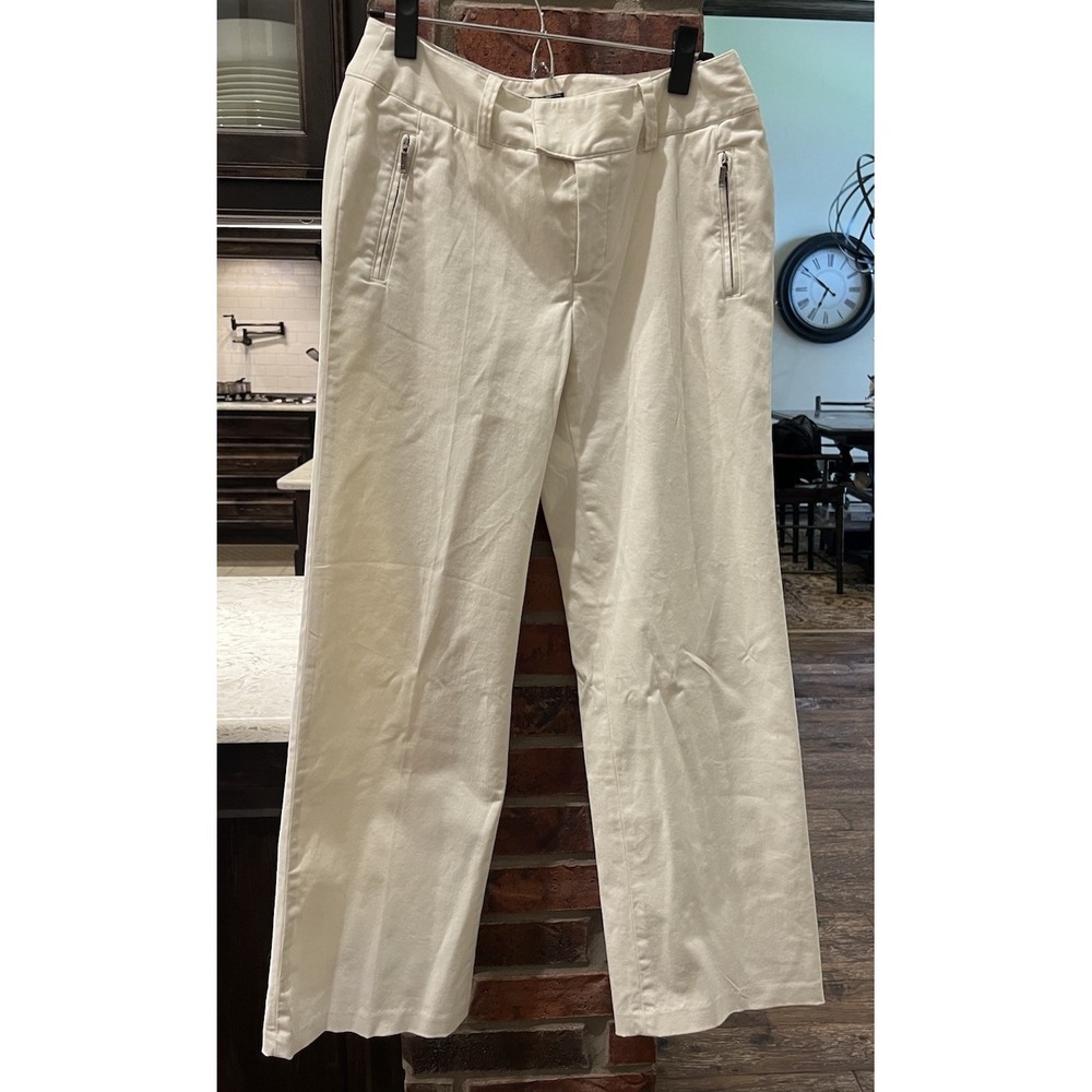 Eddie Bauer Off White Pants Sz 8 Wide Leg Vertical Zipper Pockets NWT Flaw